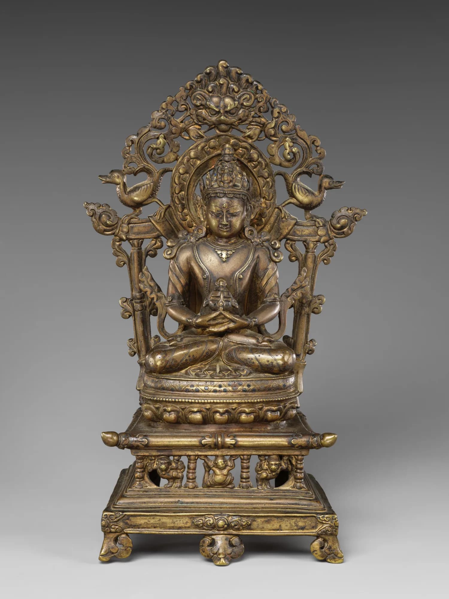 Enthroned Amitayus — Tibet, early 15th century. Museum reference image standing in for Amitabha Buddha.