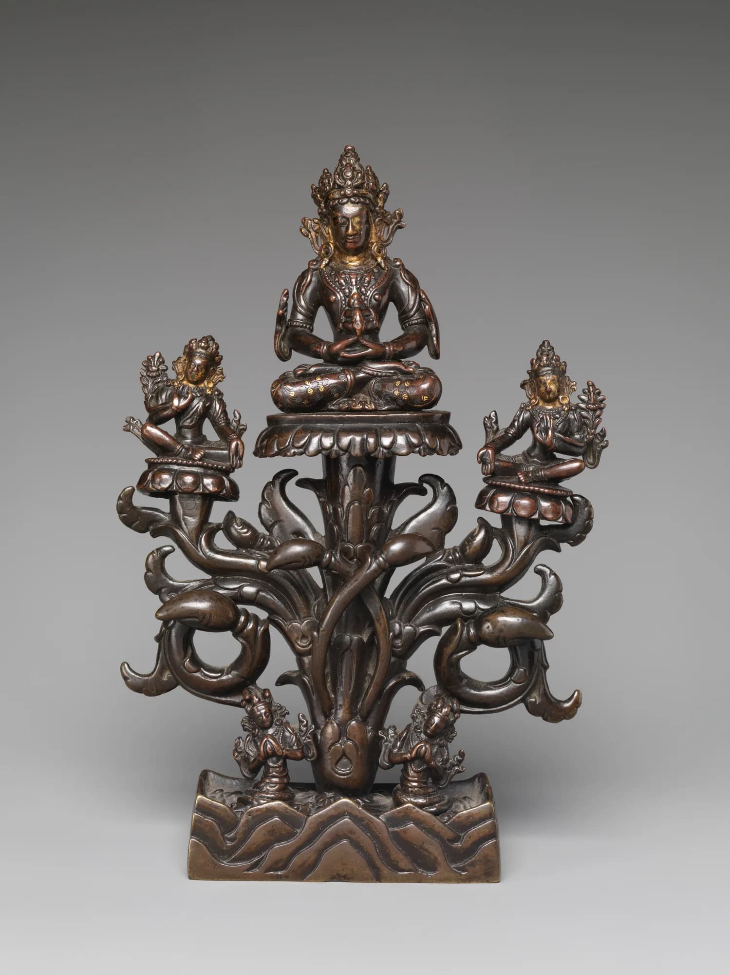 Amitayus Trinity — Tibet, ca. 15th century. Museum reference image standing in for Amitayus, Buddha of Long Life.