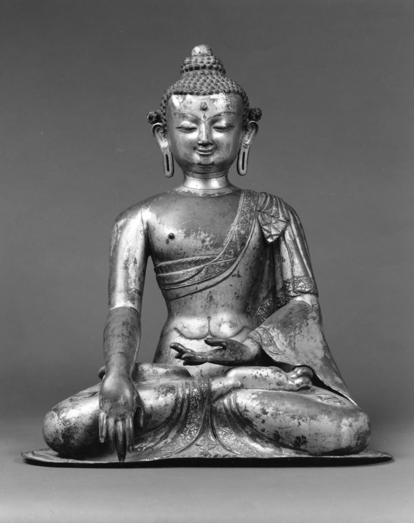 Seated Buddha — Nepal (Kathmandu Valley), 14th–15th century. Museum reference image standing in for Thousand-Armed Chenrezig.